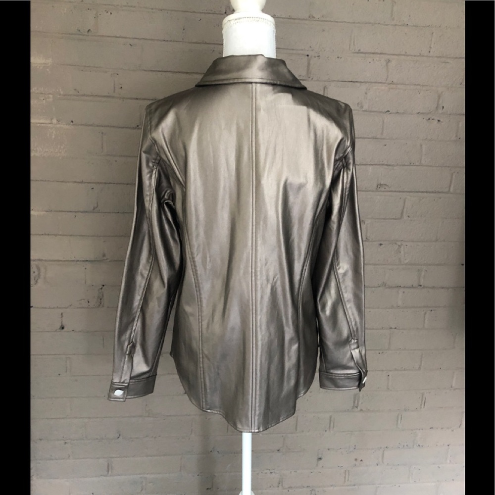 Susan Graver NWT Faux leather button down shirt S - Picture 3 of 9